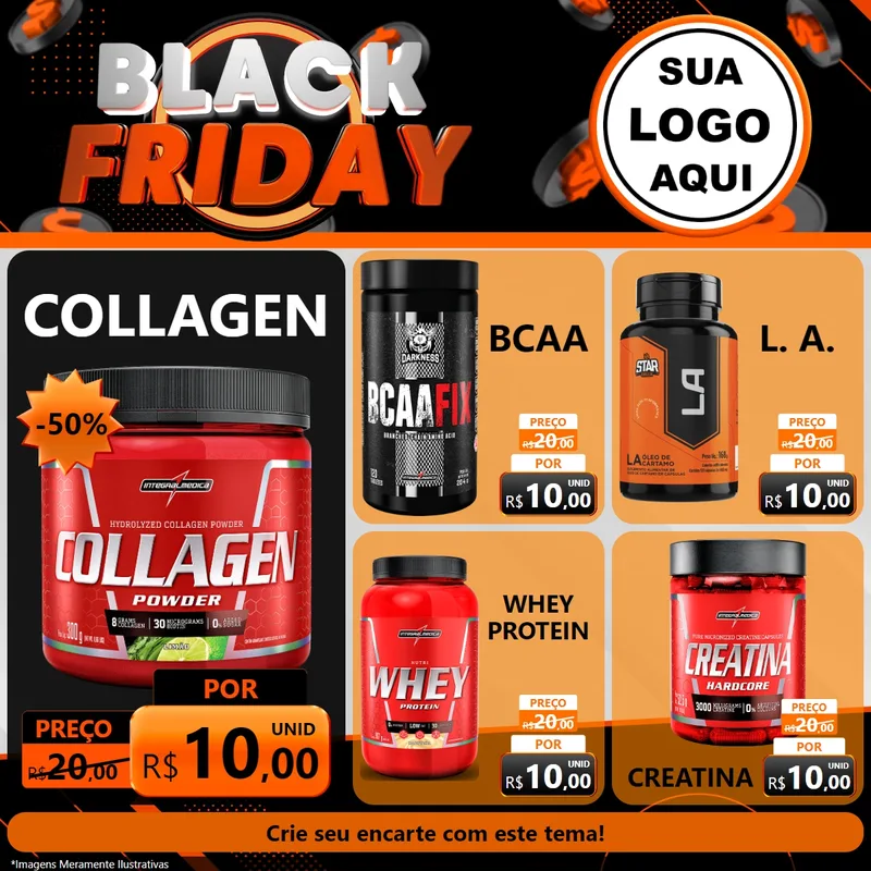 Modelo de Rede Social para Feed Facebook com o tema Black Friday para Suplementos alimentares
