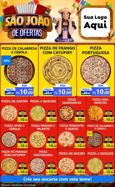 Modelo de Encarte para Encarte Grande com o tema São João de Ofertas para Pizzaria