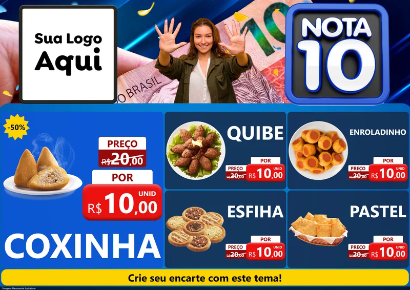 Modelo de Encarte para Encarte A4 Horizontal com o tema Nota 10 para Salgadaria