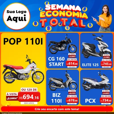 Modelo de Rede Social para Feed Facebook com o tema Semana Economia Total para Concessionaria de Motos