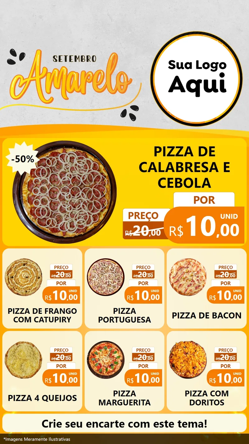 Modelo de Rede Social para Stories com o tema Setembro Amarelo para Pizzaria