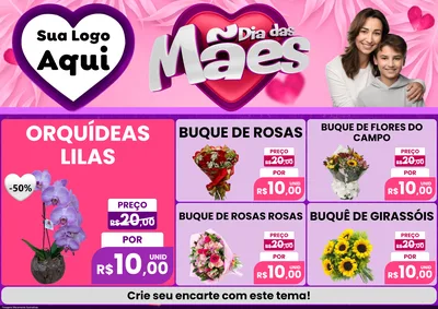 Modelo de Encarte para Encarte A4 Horizontal com o tema Dia das Mães para Floricultura e jardim