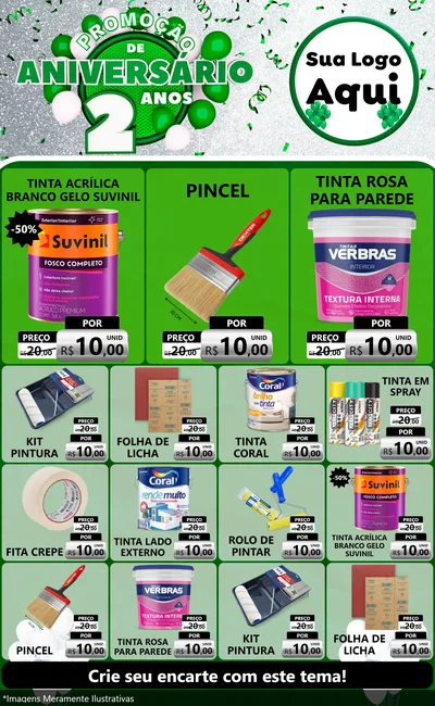 Modelo de Encarte para Encarte Grande com o tema Promoção de Aniversário - 2 Anos para Tintas e Ferramentas