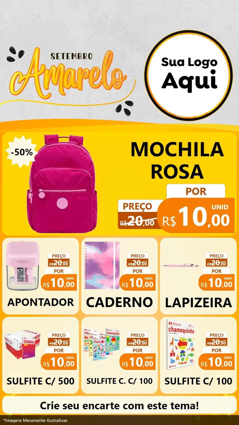 Modelo de Rede Social para Stories com o tema Setembro Amarelo para Papelaria