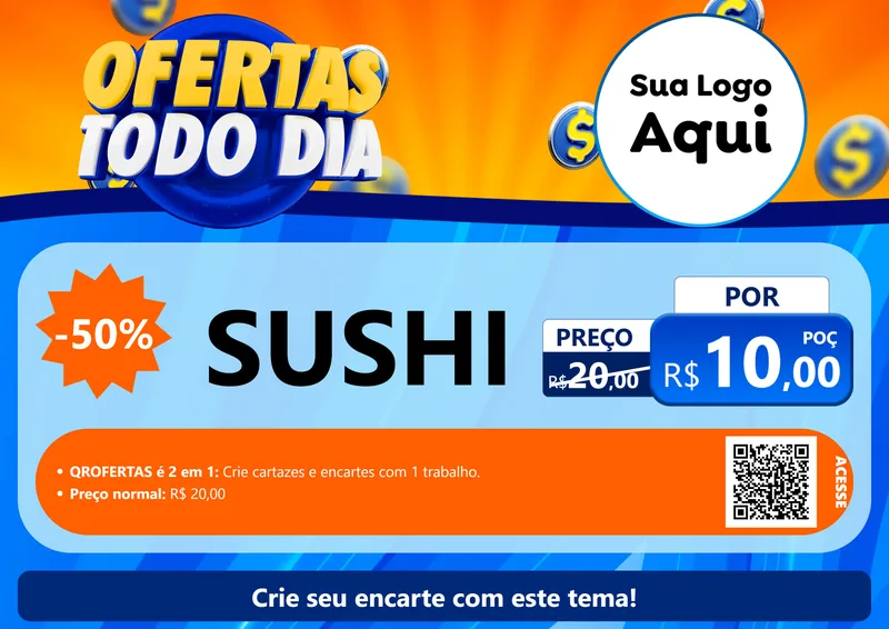 Modelo de Cartaz para Cartaz A4 Horizontal com o tema Ofertas Todo Dia para Comida japonesa