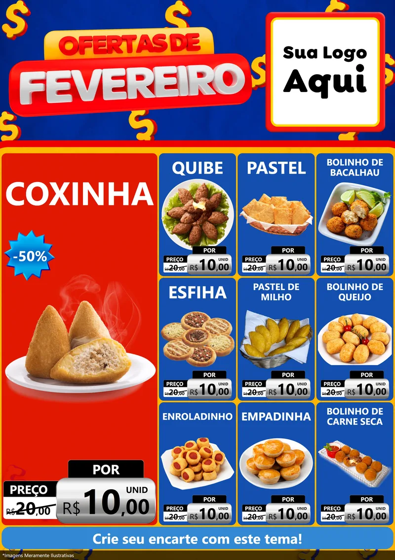 Modelo de Encarte para Encarte A4 Vertical com o tema Ofertas de Fevereiro para Salgadaria