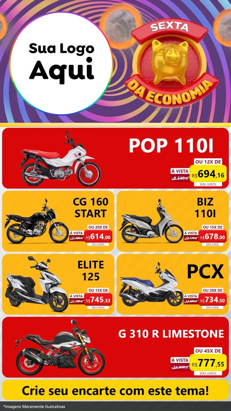 Modelo de TV para TV Vertical com o tema Sexta da Economia para Concessionaria de Motos