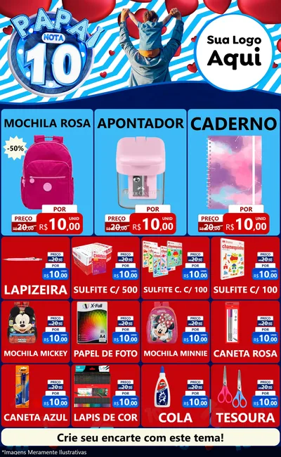 Modelo de Encarte para Encarte Grande com o tema Papai Nota 10 para Papelaria