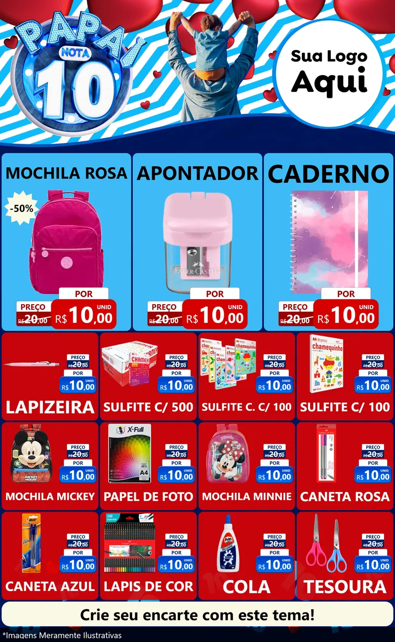 Modelo de Encarte para Encarte Grande com o tema Papai Nota 10 para Papelaria