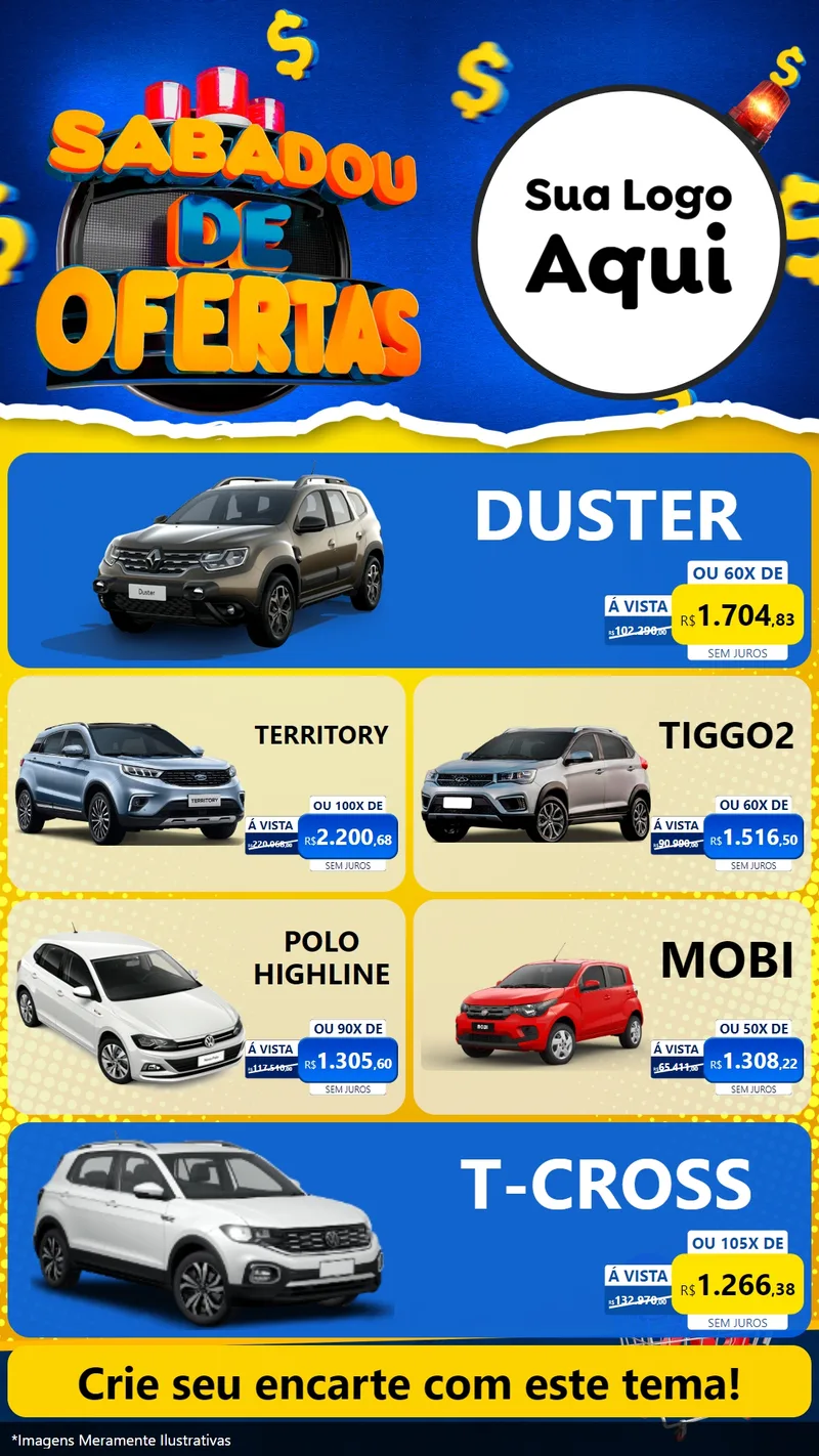 Modelo de TV para TV Vertical com o tema Sabadou de Ofertas para Concessionaria de Carros