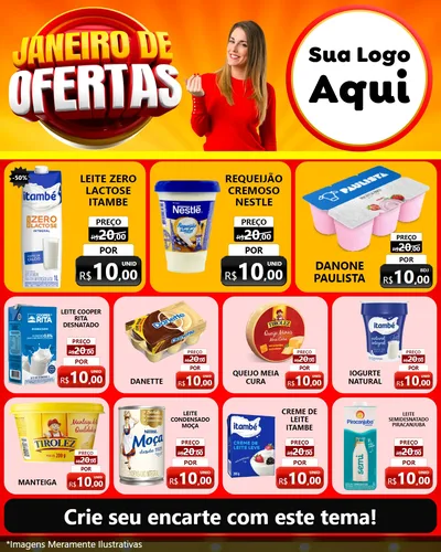 Modelo de Rede Social para Feed Instagram com o tema Janeiro de Ofertas para Frios e Laticínios