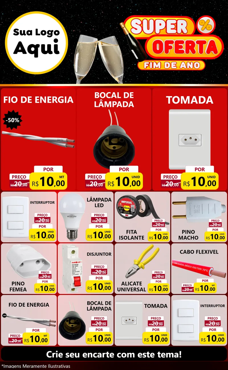 Modelo de Encarte para Encarte Grande com o tema Super Oferta Fim de Ano para Materiais Elétricos