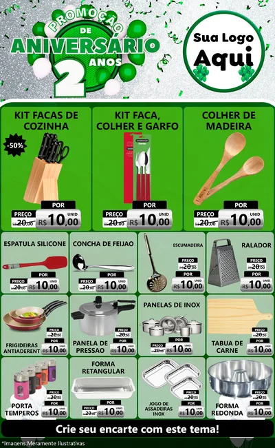 Modelo de Encarte para Encarte Grande com o tema Promoção de Aniversário - 2 Anos para Utilidades Domésticas