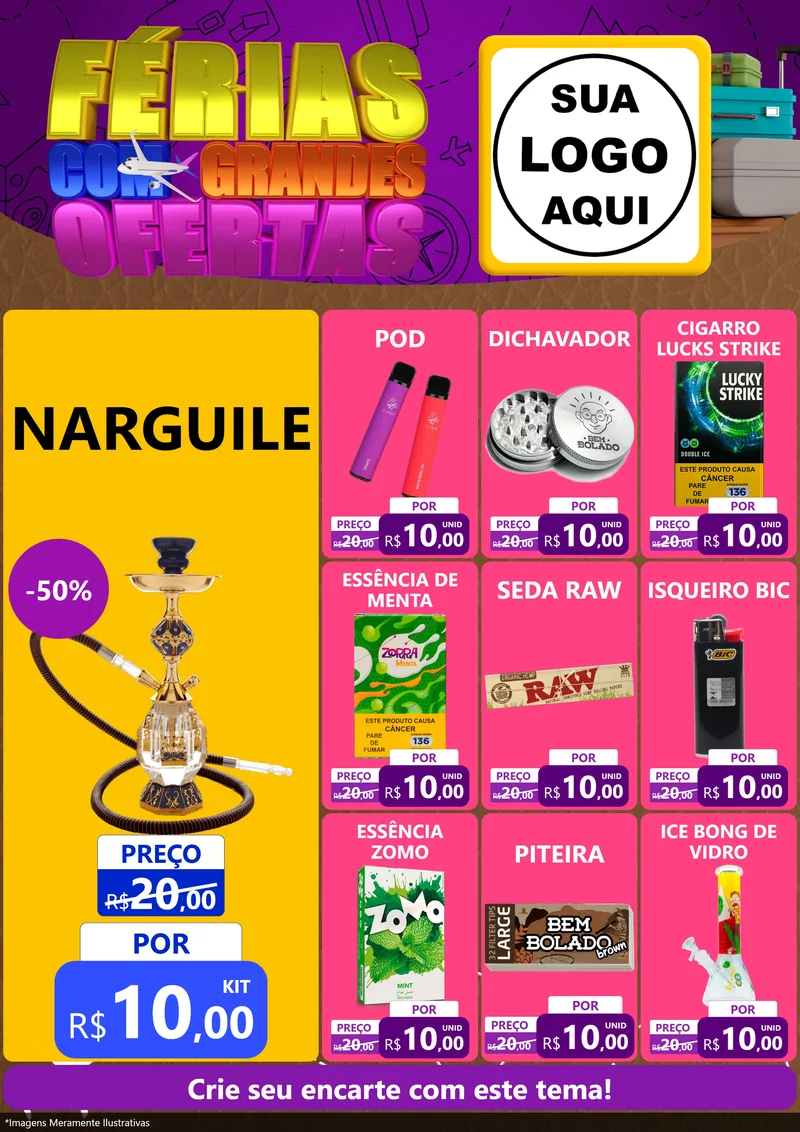 Modelo de Encarte para Encarte A4 Vertical com o tema Férias com Grandes Ofertas para Tabacaria