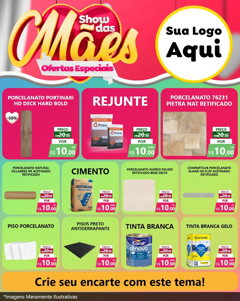 Modelo de Rede Social para Feed Instagram com o tema Show das Mães - Ofertas Especiais para Pisos e revestimentos