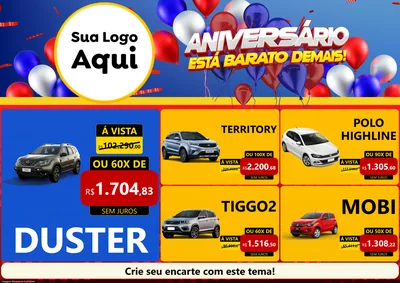 Modelo de Encarte para Encarte A4 Horizontal com o tema Aniversário para Concessionaria de Carros