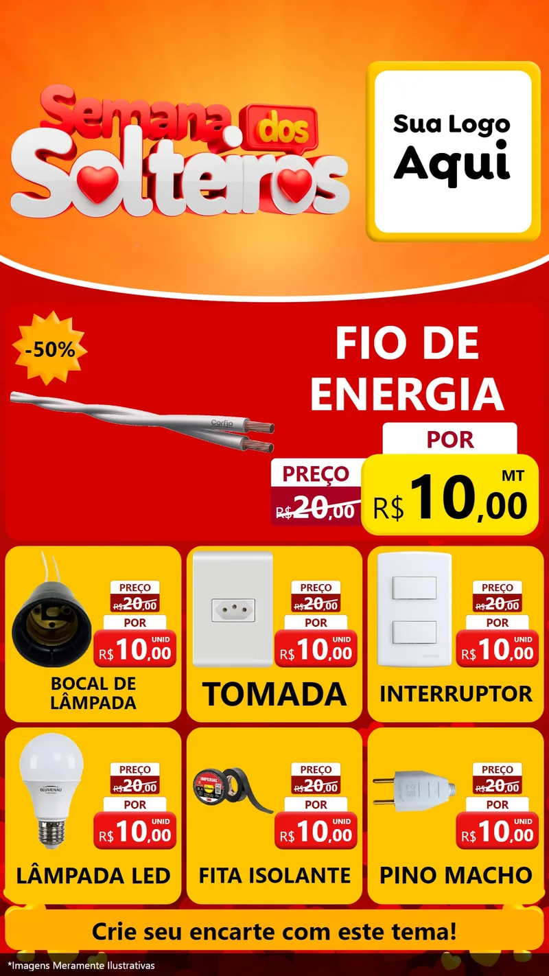 Modelo de Rede Social para Stories com o tema Semana dos Solteiros para Materiais Elétricos