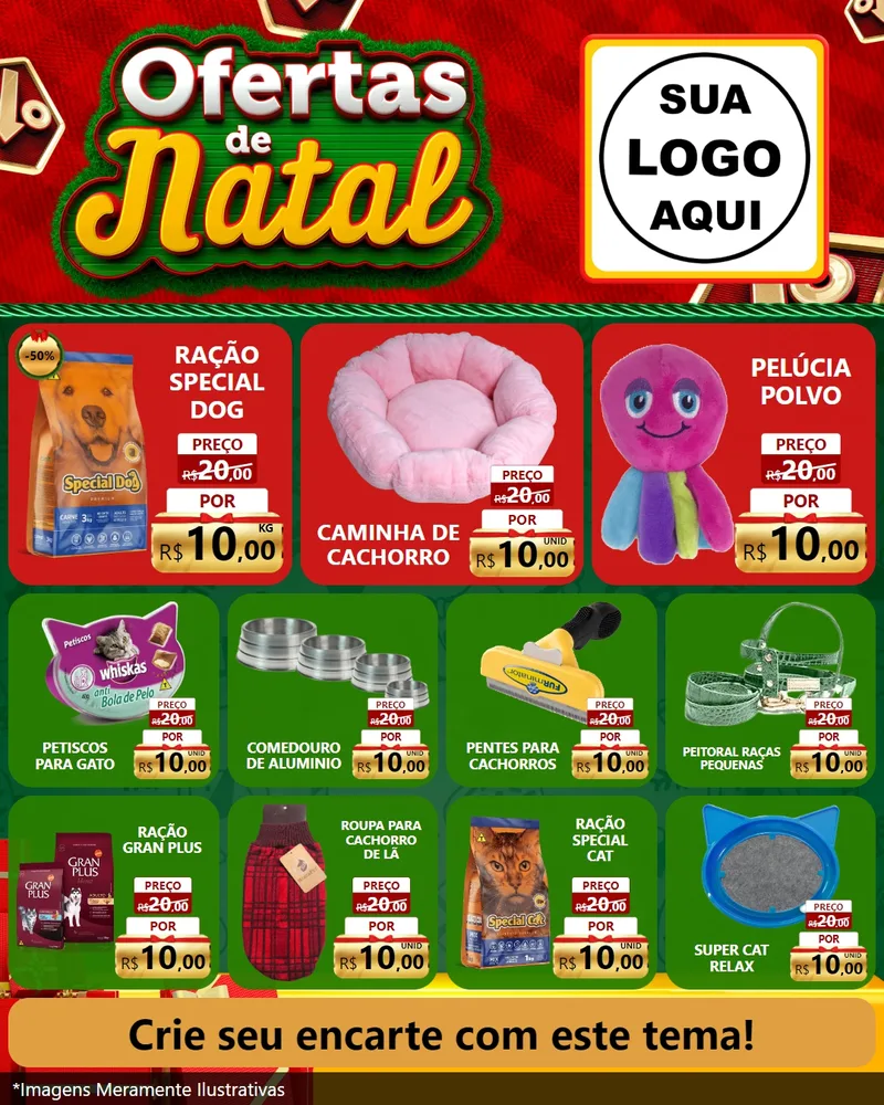 Modelo de Rede Social para Feed Instagram com o tema Ofertas de Natal para Pet Shop