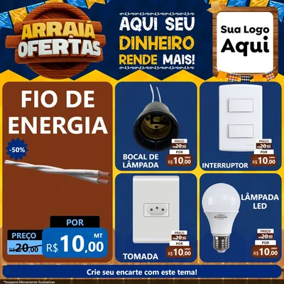 Modelo de Rede Social para Feed Facebook com o tema Arraiá de Ofertas - Junina para Materiais Elétricos