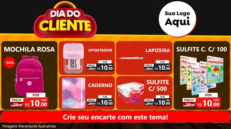 Modelo de TV para TV Horizontal com o tema Dia do Cliente para Papelaria