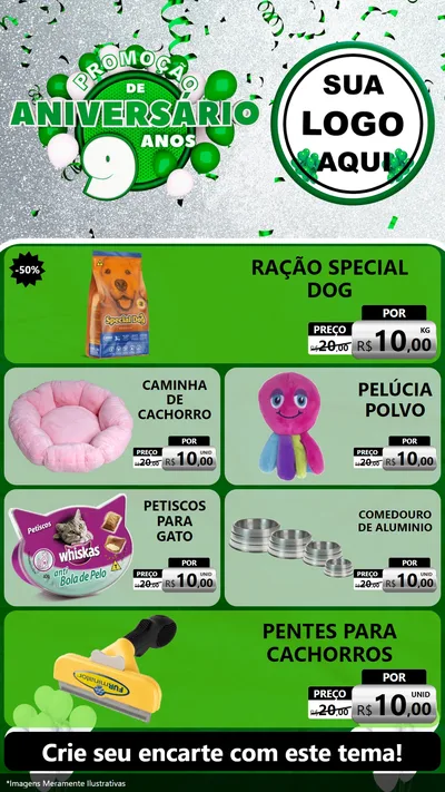 Modelo de TV para TV Vertical com o tema Promoção de Aniversário - 9 Anos para Pet Shop