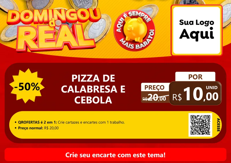 Modelo de Cartaz para Cartaz A4 Horizontal com o tema Domingou do Real para Pizzaria
