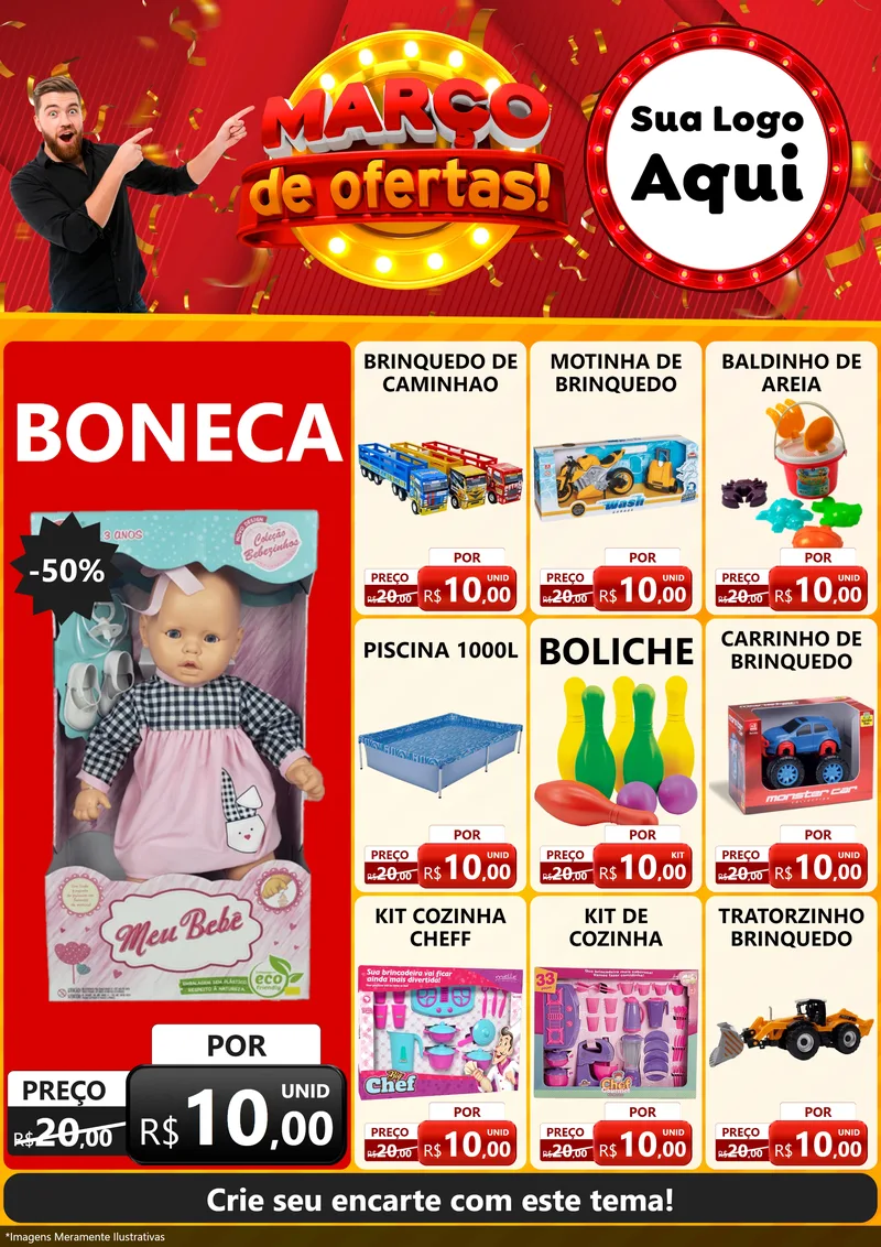 Modelo de Encarte para Encarte A4 Vertical com o tema Março de Ofertas! para Brinquedos