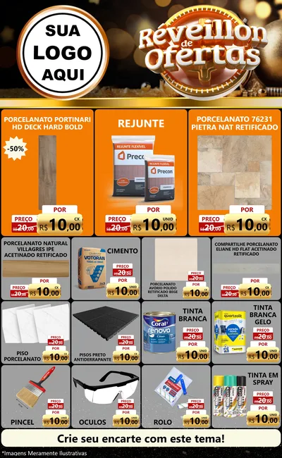 Modelo de Encarte para Encarte Grande com o tema Réveillon de Ofertas para Pisos e revestimentos