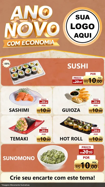 Modelo de TV para TV Vertical com o tema Ano Novo Com Economia para Comida japonesa