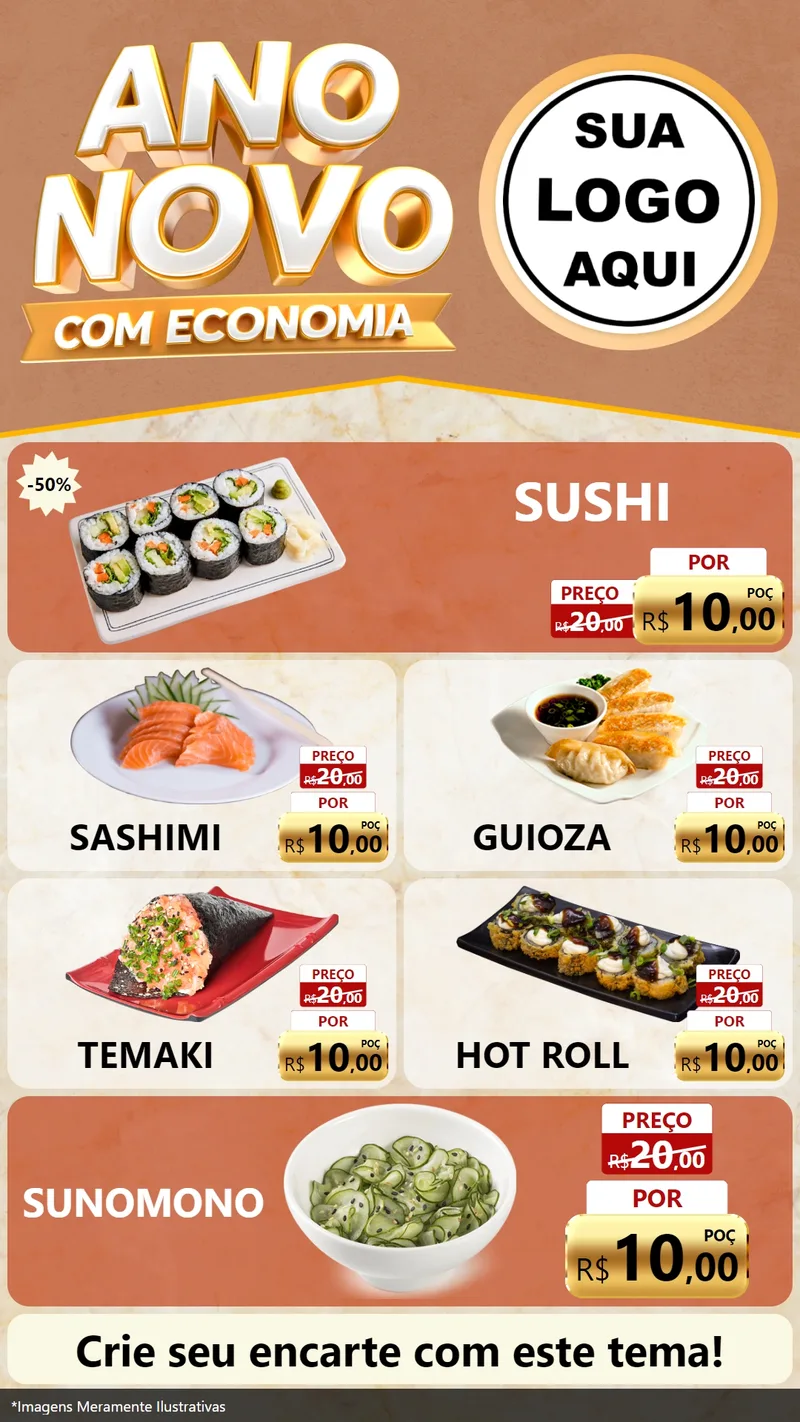 Modelo de TV para TV Vertical com o tema Ano Novo Com Economia para Comida japonesa