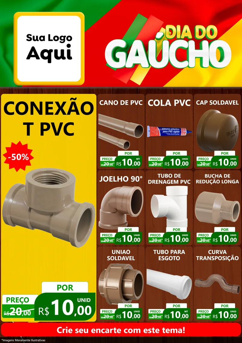 Modelo de Encarte para Encarte A4 Vertical com o tema Dia do Gaúcho para Tubos e conexões