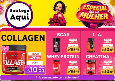 Modelo de Encarte para Encarte A4 Horizontal com o tema Especial Dia da Mulher para Suplementos alimentares