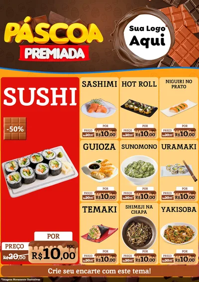 Modelo de Encarte para Encarte A4 Vertical com o tema Páscoa Premiada para Comida japonesa