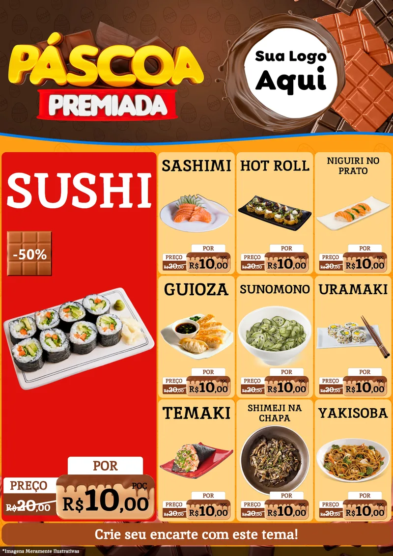 Modelo de Encarte para Encarte A4 Vertical com o tema Páscoa Premiada para Comida japonesa