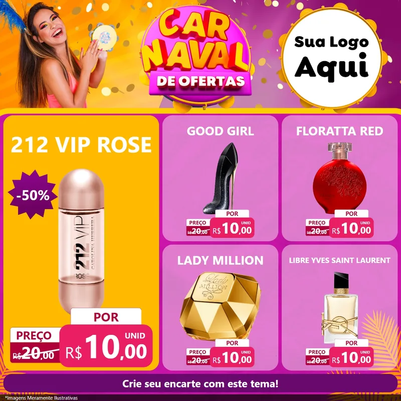 Modelo de Rede Social para Feed Facebook com o tema Carnaval de Ofertas para Perfumes