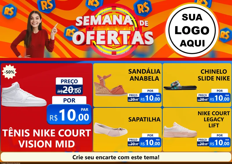 Modelo de Encarte para Encarte A4 Horizontal com o tema Semana de Ofertas para Calçados
