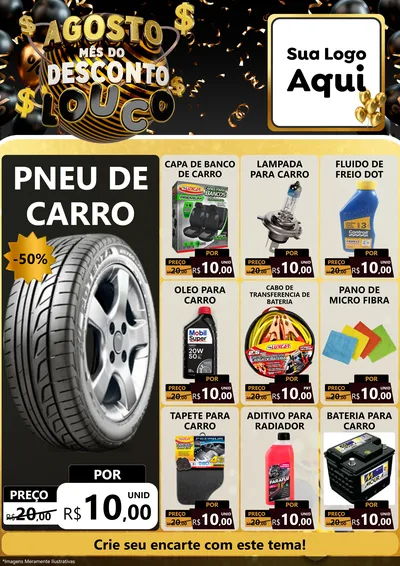Modelo de Encarte para Encarte A4 Vertical com o tema Agosto Mês do Desconto Louco para Auto peças