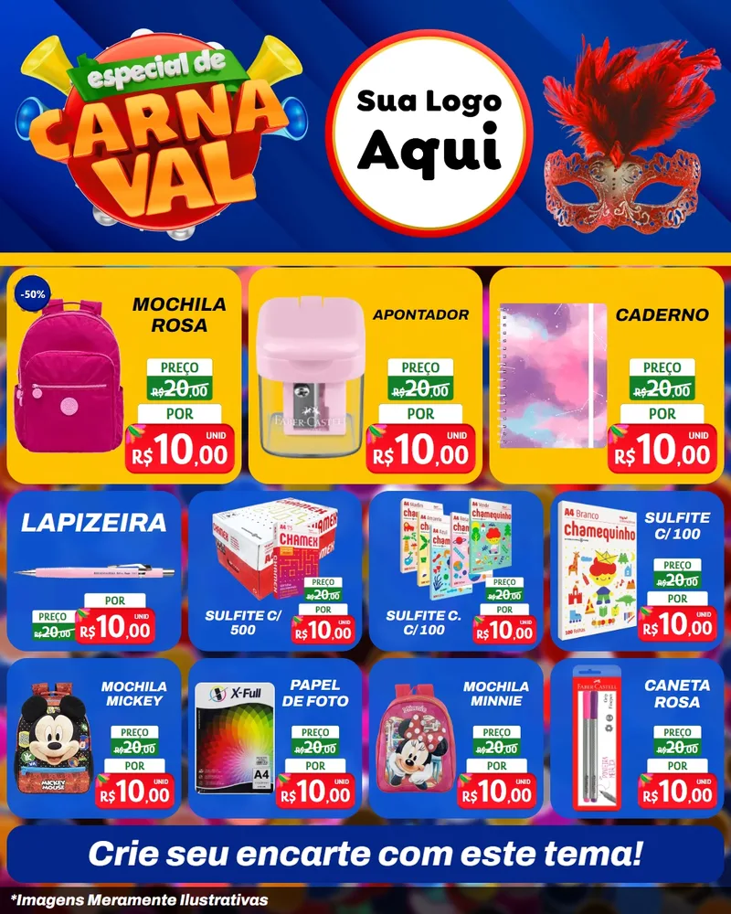 Modelo de Rede Social para Feed Instagram com o tema Especial de Carnaval para Papelaria