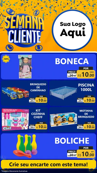 Modelo de TV para TV Vertical com o tema Semana do Cliente para Brinquedos