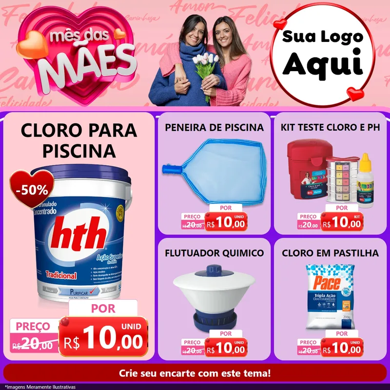 Modelo de Rede Social para Feed Facebook com o tema Mês Das Mães para Produtos para Piscina