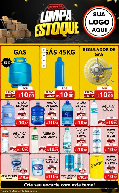Modelo de Encarte para Encarte Grande com o tema Operação Limpa Estoque para Água e gás