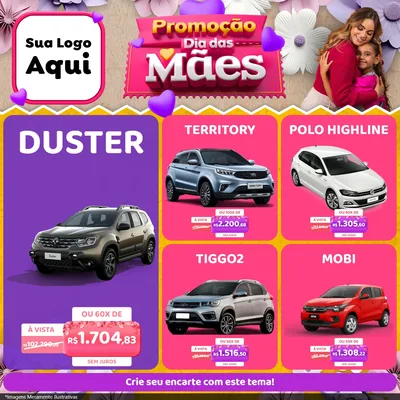 Modelo de Rede Social para Feed Facebook com o tema Promoção Dia das Mães para Concessionaria de Carros
