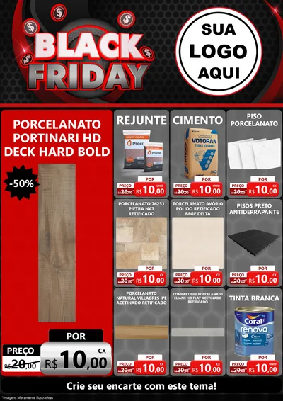 Modelo de Encarte para Encarte A4 Vertical com o tema Black Friday para Pisos e revestimentos