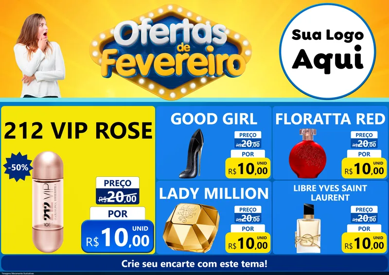 Modelo de Encarte para Encarte A4 Horizontal com o tema Ofertas de Fevereiro para Perfumes