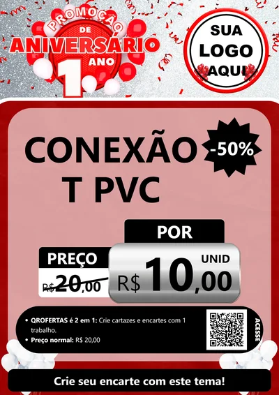 Modelo de Cartaz para Cartaz A4 Vertical com o tema Promoção de Aniversário - 1 Ano para Tubos e conexões