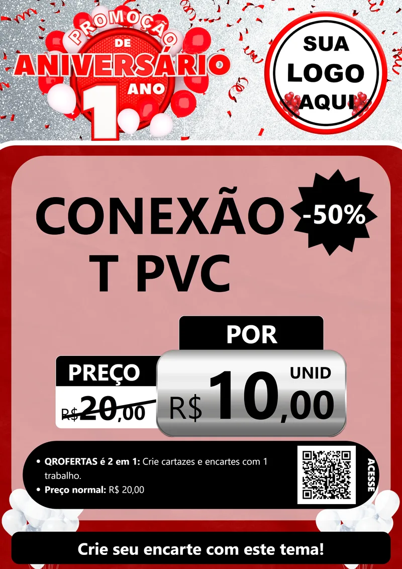 Modelo de Cartaz para Cartaz A4 Vertical com o tema Promoção de Aniversário - 1 Ano para Tubos e conexões