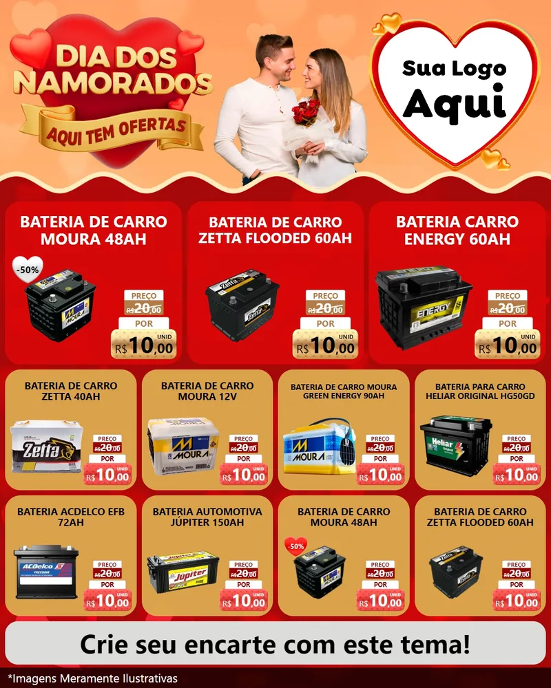 Modelo de Rede Social para Feed Instagram com o tema Dia dos Namorados - Aqui Tem Ofertas para Baterias Elétricas