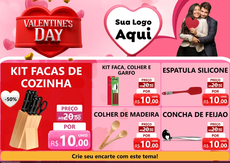 Modelo de Encarte para Encarte A4 Horizontal com o tema Valentine's Day para Utilidades Domésticas