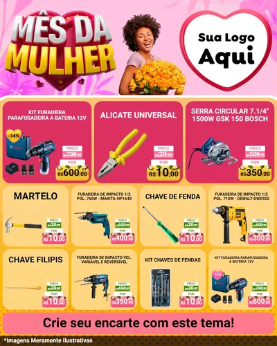 Modelo de Rede Social para Feed Instagram com o tema Mês da Mulher para Maquinas e Ferramentas
