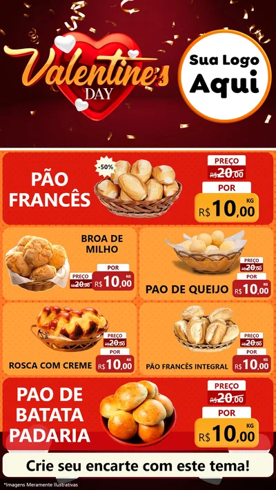 Modelo de TV para TV Vertical com o tema Valentine's Day para Padaria
